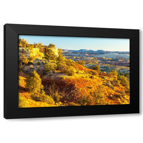 USA- Utah- Grand Staircase Escalante National Monument. Sunrise on cliff and valley. Black Modern Wood Framed Art Print by Jaynes Gallery