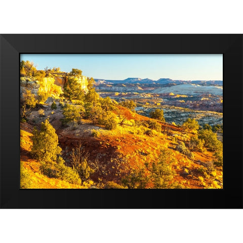 USA- Utah- Grand Staircase Escalante National Monument. Sunrise on cliff and valley. Black Modern Wood Framed Art Print by Jaynes Gallery
