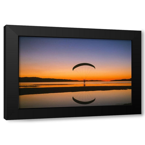 Paraglider over the Great Salt Lake-Utah at sunset Black Modern Wood Framed Art Print with Double Matting by Garber, Howie