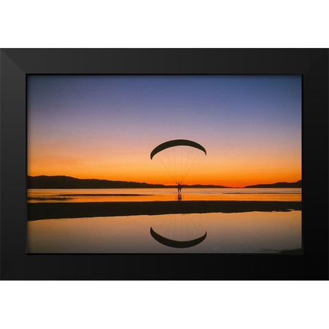 Paraglider over the Great Salt Lake-Utah at sunset Black Modern Wood Framed Art Print by Garber, Howie