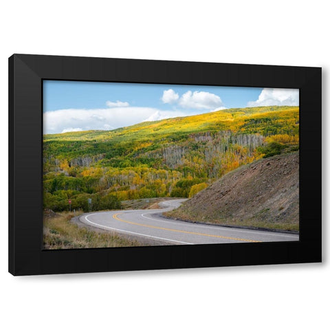 USA-Utah Highway winding through Dixie National Forest-Aspen Fall colors Black Modern Wood Framed Art Print with Double Matting by Davidson, Janell