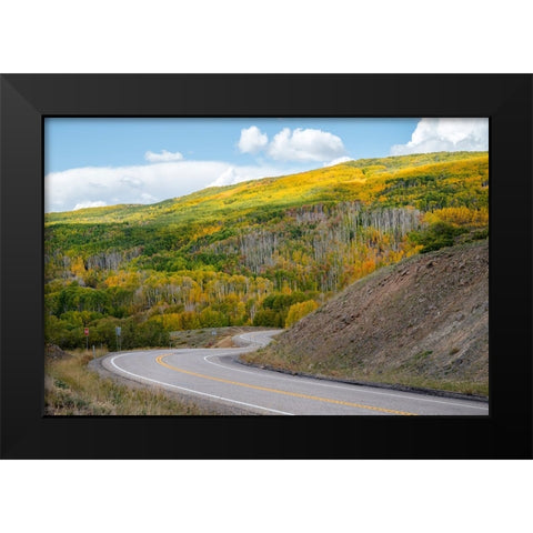 USA-Utah Highway winding through Dixie National Forest-Aspen Fall colors Black Modern Wood Framed Art Print by Davidson, Janell