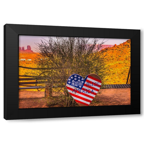 God Bless America sign-Monument Valley-Utah Black Modern Wood Framed Art Print by Perry, William