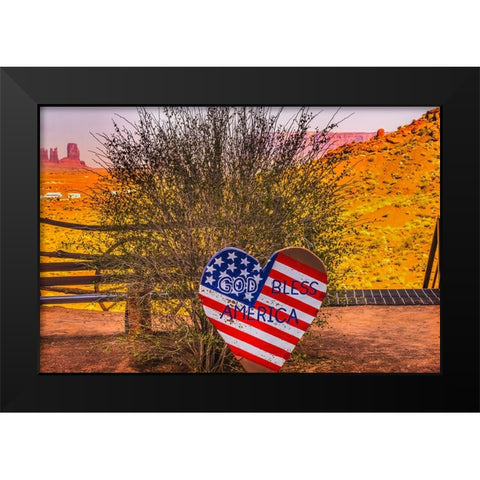 God Bless America sign-Monument Valley-Utah Black Modern Wood Framed Art Print by Perry, William