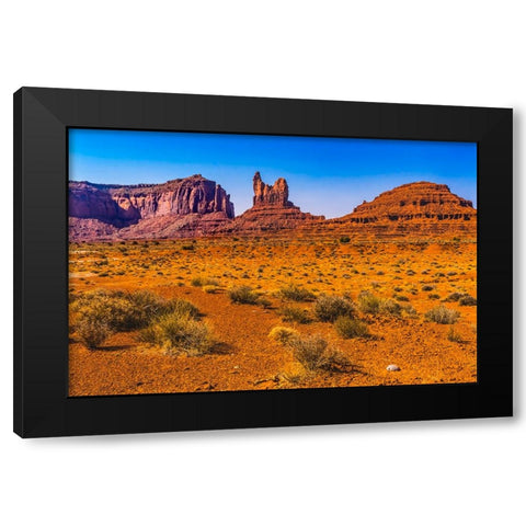 Colorful Sitting Hen Butte rock formation-Monument Valley-Utah Black Modern Wood Framed Art Print with Double Matting by Perry, William