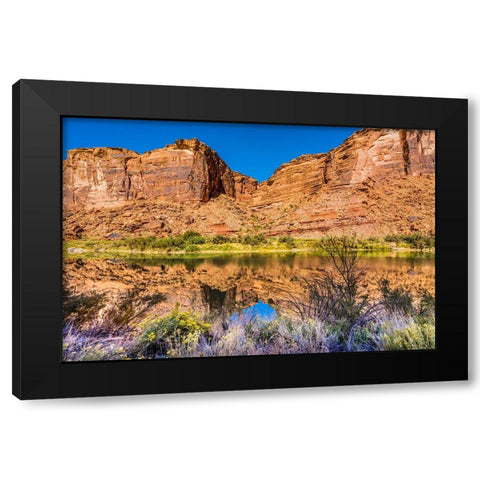 Sandy beach river access. Colorado River- Moab- Utah. Black Modern Wood Framed Art Print with Double Matting by Perry, William