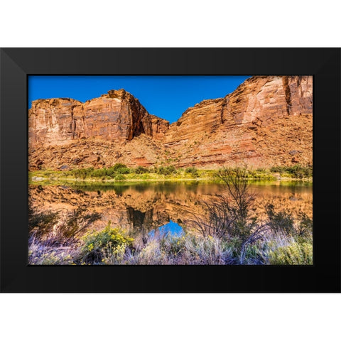 Sandy beach river access. Colorado River- Moab- Utah. Black Modern Wood Framed Art Print by Perry, William