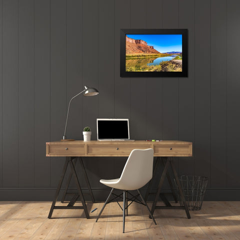 Sandy beach river access. Colorado River- Moab- Utah. Black Modern Wood Framed Art Print by Perry, William