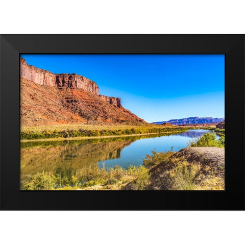 Sandy beach river access. Colorado River- Moab- Utah. Black Modern Wood Framed Art Print by Perry, William