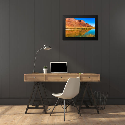 Sandy beach river access. Colorado River- Moab- Utah. Black Modern Wood Framed Art Print by Perry, William