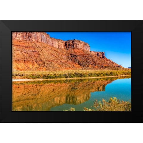 Sandy beach river access. Colorado River- Moab- Utah. Black Modern Wood Framed Art Print by Perry, William
