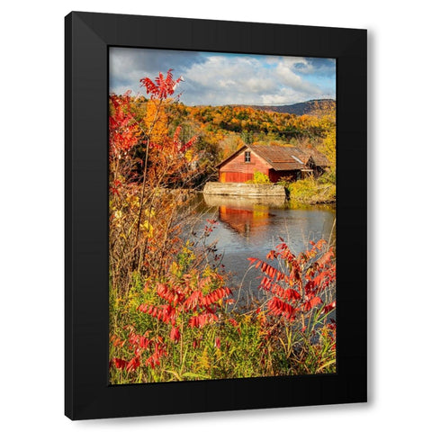 USA-Vermont-Moscow-mill on Little River pond there-fall foliage Black Modern Wood Framed Art Print with Double Matting by Jones, Allison