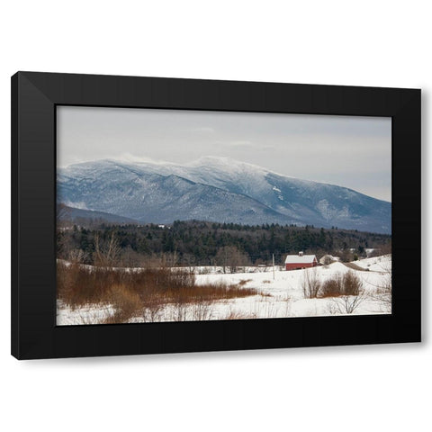 USA-Vermont-Cambridge Lower Pleasant Road-toward the west side of Mount Mansfield-snow on field Black Modern Wood Framed Art Print with Double Matting by Jones, Allison