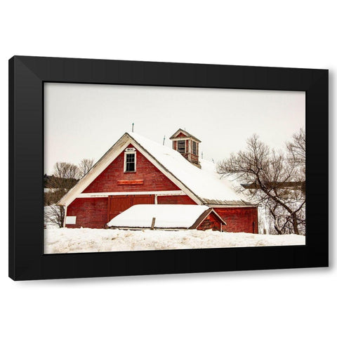 USA-Vermont-Cambridge-Lower Pleasant Valley Road-red barn in snow Black Modern Wood Framed Art Print with Double Matting by Jones, Alison