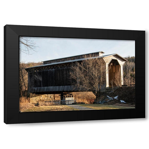 USA-Vermont-Wolcott on Rt 15 between Morrisville and Joes Pond-covered RR bridge over Lamoille River Black Modern Wood Framed Art Print with Double Matting by Jones, Allison