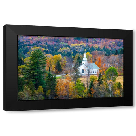 USA-New England-Vermont small village-and white church-Autumn Black Modern Wood Framed Art Print with Double Matting by Gulin, Sylvia
