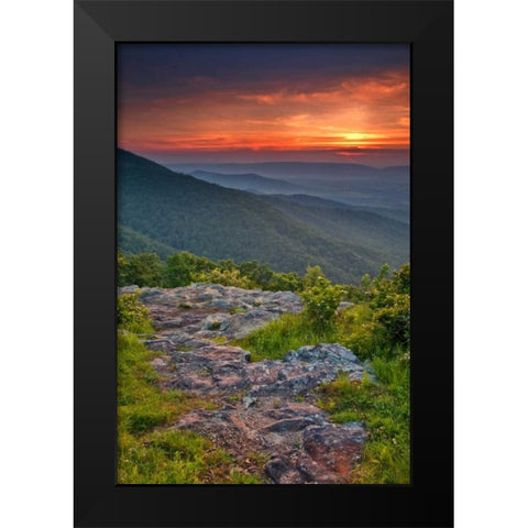 VA, Franklin Cliff Overlook Sunset on mountains Black Modern Wood Framed Art Print by OBrien, Jay