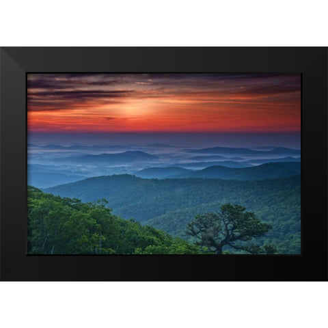 VA, Franklin Cliff Overlook Sunset on mountains Black Modern Wood Framed Art Print by OBrien, Jay