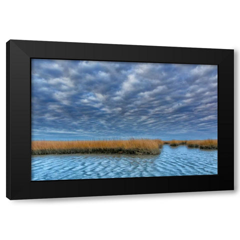 Virginia Cloudy scenic on Chincoteague Island Black Modern Wood Framed Art Print with Double Matting by OBrien, Jay