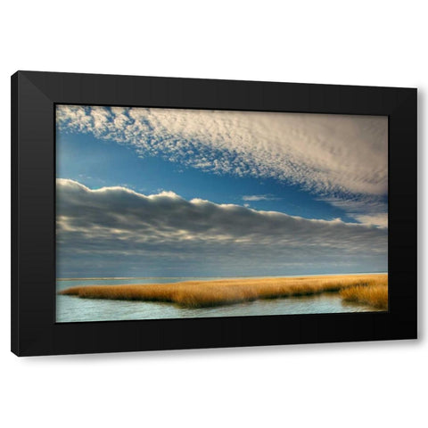 Virginia Cloudy scenic on Chincoteague Island Black Modern Wood Framed Art Print by OBrien, Jay