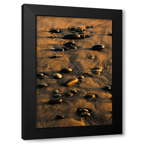 Pattern of smooth round stones on beach at sunset-Olympic National Park-Washington State Black Modern Wood Framed Art Print with Double Matting by Jones, Adam
