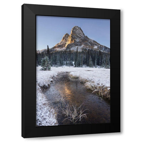 Fresh autumn snow on Liberty Bell Mountain and meadows of Washington State Pass Black Modern Wood Framed Art Print with Double Matting by Majchrowicz, Alan