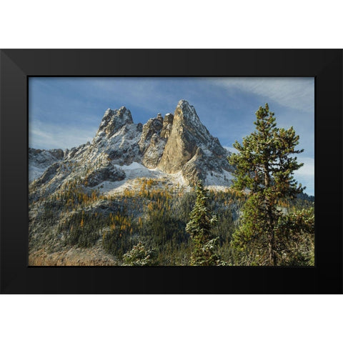 Liberty Bell Mountain and Early Winters Spires seen from Washington State Pass Overlook Black Modern Wood Framed Art Print by Majchrowicz, Alan