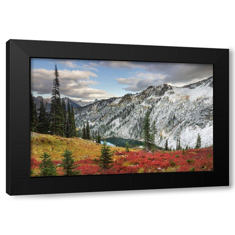 Lake Ann in autumn with fresh snowfall North Cascades-Washington State Black Modern Wood Framed Art Print by Majchrowicz, Alan