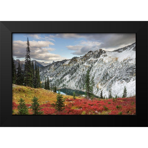 Lake Ann in autumn with fresh snowfall North Cascades-Washington State Black Modern Wood Framed Art Print by Majchrowicz, Alan