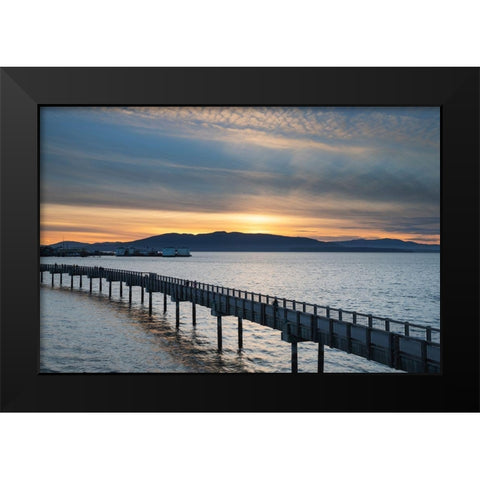 Taylor Dock Boardwalk at sunset-Boulevard Park-Bellingham-Washington State Black Modern Wood Framed Art Print by Majchrowicz, Alan