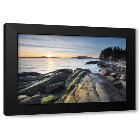 Sunset at Wildcat Cove-looking out to Samish Bay and the San Juan Islands-Larrabee State Park Black Modern Wood Framed Art Print by Majchrowicz, Alan