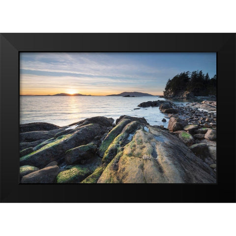 Sunset at Wildcat Cove-looking out to Samish Bay and the San Juan Islands-Larrabee State Park Black Modern Wood Framed Art Print by Majchrowicz, Alan