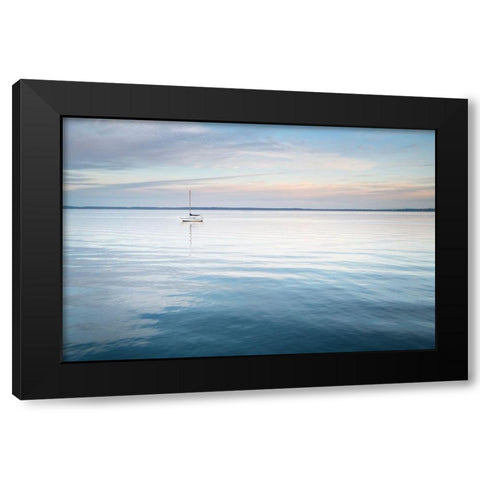 Sailboat anchored in Bellingham Bay on a calm morning-Bellingham Black Modern Wood Framed Art Print by Majchrowicz, Alan