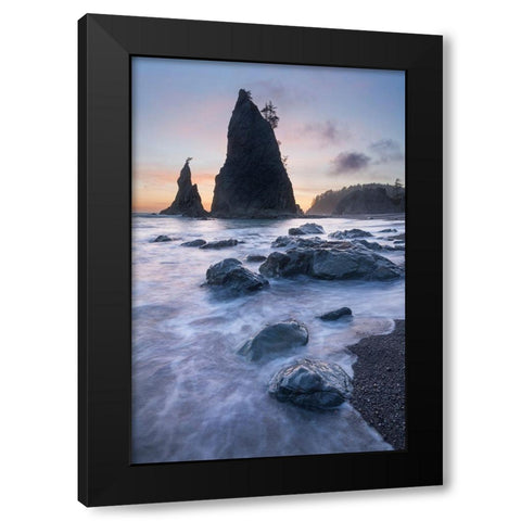 Twilight at Split Rock on Rialto Beach-Olympic National Park Black Modern Wood Framed Art Print by Majchrowicz, Alan