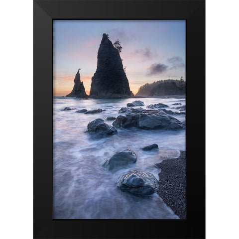 Twilight at Split Rock on Rialto Beach-Olympic National Park Black Modern Wood Framed Art Print by Majchrowicz, Alan