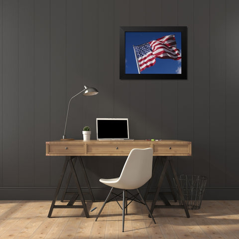 Washington, Cle Elum American flag flaps in wind Black Modern Wood Framed Art Print by Ross, Nancy ,  Steve