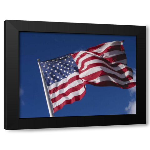 Washington, Cle Elum American flag flaps in wind Black Modern Wood Framed Art Print by Ross, Nancy ,  Steve