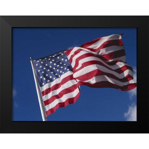 Washington, Cle Elum American flag flaps in wind Black Modern Wood Framed Art Print by Ross, Nancy ,  Steve