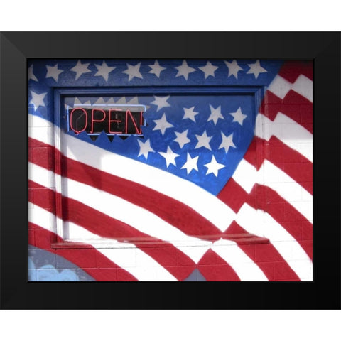 WA, Moses Lake Flag wall mural on a business Black Modern Wood Framed Art Print by Ross, Nancy ,  Steve