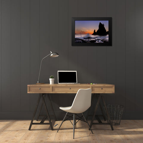 WA, Olympic NP Sea stack at Rialto Beach, sunset Black Modern Wood Framed Art Print by Paulson, Don