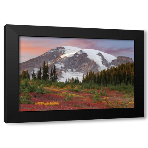 Washington Sunset over Mount Rainier and valley Black Modern Wood Framed Art Print by Paulson, Don