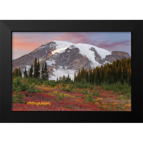 Washington Sunset over Mount Rainier and valley Black Modern Wood Framed Art Print by Paulson, Don