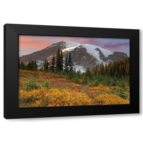 Washington Sunset over Mount Rainier and valley Black Modern Wood Framed Art Print by Paulson, Don