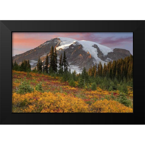 Washington Sunset over Mount Rainier and valley Black Modern Wood Framed Art Print by Paulson, Don
