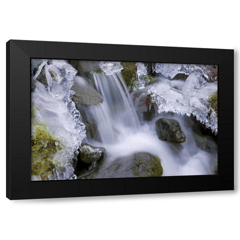 Washington, Olympic NP Icy winter waterfall Black Modern Wood Framed Art Print with Double Matting by Paulson, Don