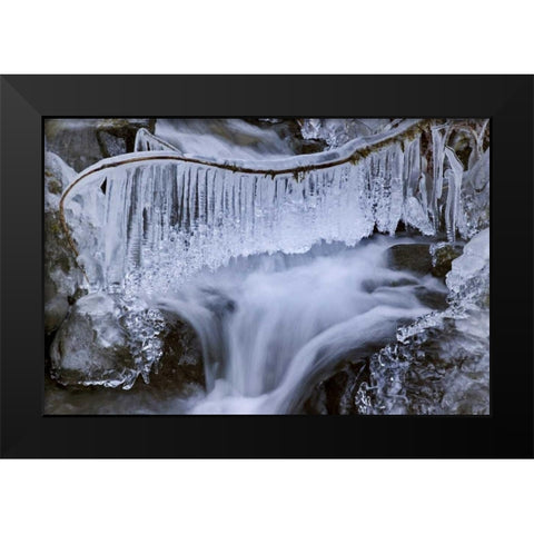 Washington, Olympic NP Icy winter waterfall Black Modern Wood Framed Art Print by Paulson, Don