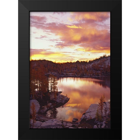 WA, North Cascades Sunrise clouds on Rune Lake Black Modern Wood Framed Art Print by Satushek, Steve