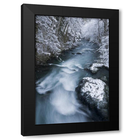 USA, WA, Olympic NP Hamma Hamma River in winter Black Modern Wood Framed Art Print by Paulson, Don
