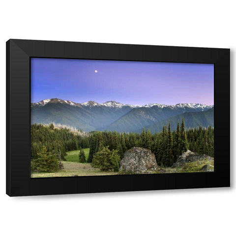 WA, Olympic NP Moonrise viewed from Deer Park Black Modern Wood Framed Art Print by Paulson, Don