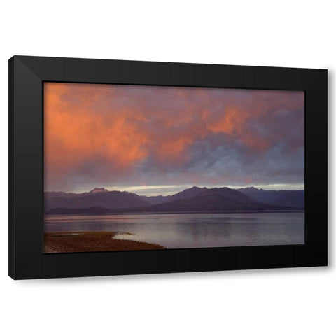 WA, Seabeck Sunset over Hood Canal and Olympics Black Modern Wood Framed Art Print by Paulson, Don